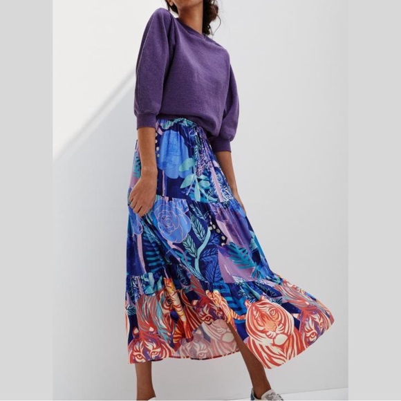 Anthropologie Cecilia Pettersson Bea Tiered Maxi Skirt Blue XS NWT - Picture 14 of 16